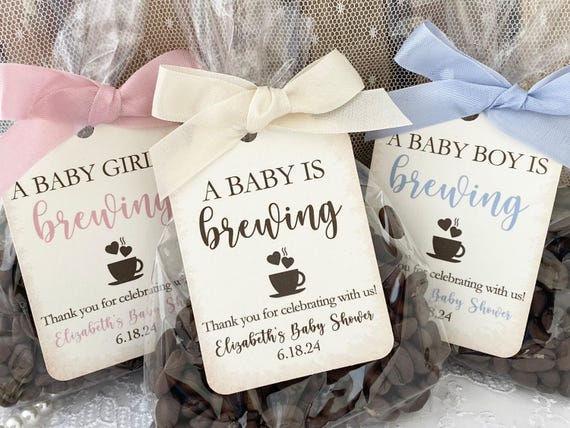 Coffee Baby Shower Favor Bags, Personalized Printed Tags