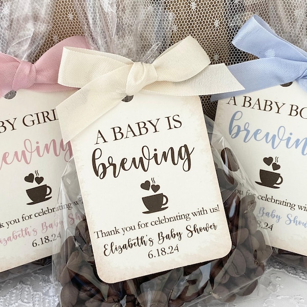 Coffee Baby Shower Favor Bags, Personalized Printed Tags