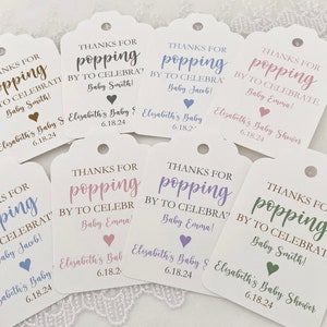 Baby Shower Popcorn Favor Gift Bags, Thanks for Popping Poppin' By Baby Shower Favors, Personalized Popcorn Bags and Tags Boy or Girl image 7