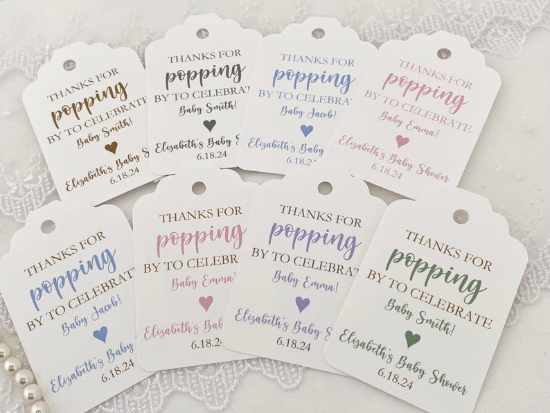 Baby Shower Popcorn Favor Gift Bags, Thanks for Popping Poppin' By Baby Shower Favors, Personalized Popcorn Bags and Tags Boy or Girl image 7