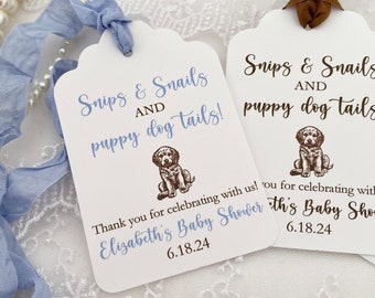 Printed Puppy Dog Baby Shower Favor Tags, Snips and Snails Puppy Dog Tails Favor Tags for Baby Shower, Dog Puppy Baby Shower