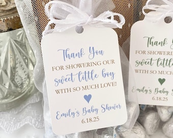 Printed Baby Boy Shower Sprinkle Thank You Favor Bags and Tags, Sweet Little Boy Favor Gift Bags, Showering us with so much love favors