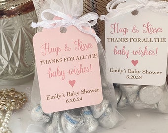 Baby Girl Kisses Favor Bags, Baby Shower Kiss Favors for Baby Girl, Pink Candy Favor Bags, Printed