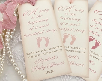 Girl Storybook Favors, Girl Shower Bookmarks,  Girl Baby Shower Book Themed Favors, A Baby is the Beginning of a Beautiful Story, Printed