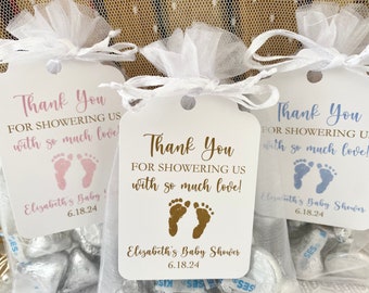 Printed Gender Neutral Baby Shower Thank You Favor Bags and Tags, Personalized Boy or Girl  Gift Bags, Thank You for Showering Us with Love