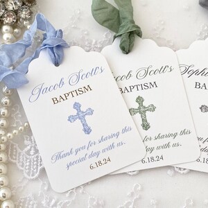 Printed Personalized Baptism Favor Gift Tags, Christening Baptism Cross Thank You Tags Bild 3