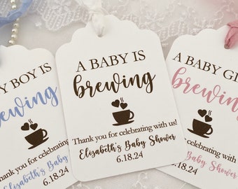 PRINTED A Baby is Brewing Coffee Bean Favor Gift Tags for Baby Shower, Personalized Gender Neutral Baby Shower Thank You Tag, Coffee Lovers