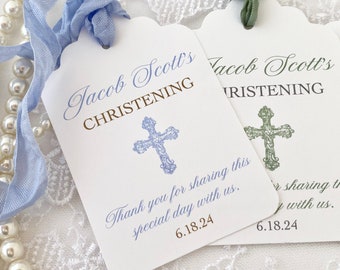 Printed Personalized Boy Christening Favor Tags, Boy Baptism Gift Favor Tags, Thank You Cross Tags Labels