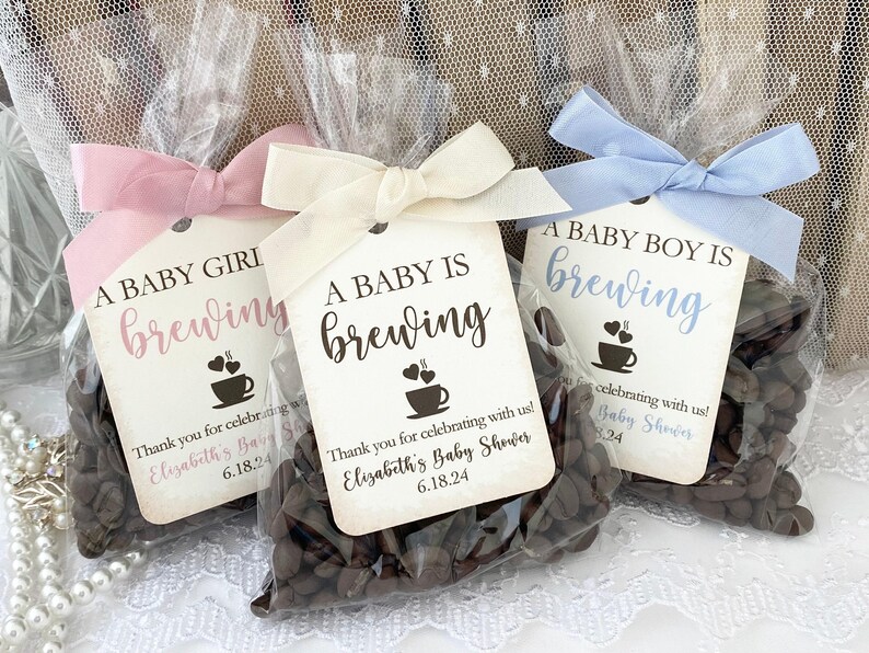 Coffee Baby Shower Favor Bags, Personalized Printed Tags image 2