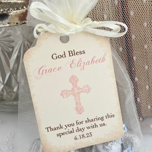 Girls Christening Favor Bags Pink Cross Favor Gift Bags Girl Etsy