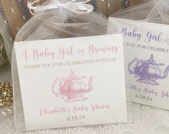 Girl Baby Shower Tea Party Favors, A Baby Girl is Brewing Favor Bags, Mommy to Be Favors, Tea Party Girl Baby Shower Favors
