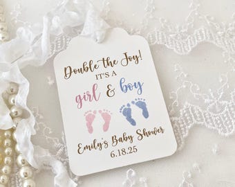 Twin Baby Shower Favor Tags, Girl and Boy Gift Tags