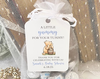 Classic Winnie the Pooh Baby Shower Favor Organza Bags Tags, A Little Yummy for Your Tummy Favor Bags, Baby Boy Winnie the Pooh Favors