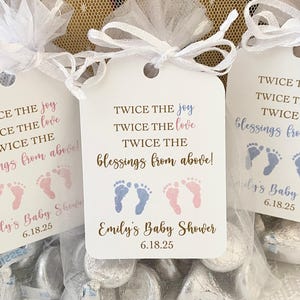 Twin Boy and Girl Baby Shower Favor Bags, Personalized Thank You Twin Favor Bags for Baby Shower, Twice the Joy, Twice the Love Favor Bags