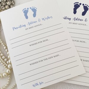 Baby Boy Parenting Advice and Wishes Cards, Baby Boy Shower Parenting Wisdom Cards, Baby Shower Baby Wish Cards, Blue Footprints, Printed