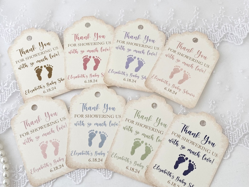 Boy Baby Shower Thank You Favor Bags and Tags, Printed Personalized Blue Thank You for Showering Us with Love Favor Bags image 7