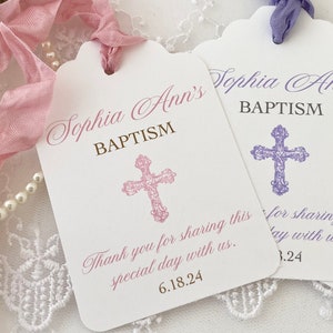 Printed Girl Baptism Thank You Favor Gift Tags, Cross Favor Tags for Baptism, Christening, Dedication, First Communion