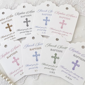 Personalized Baptism Favor Gift Bags and Tags for Girls, Christening Baby Dedication Cross Gift Bags for Guests, Thank You Cross Favors image 7