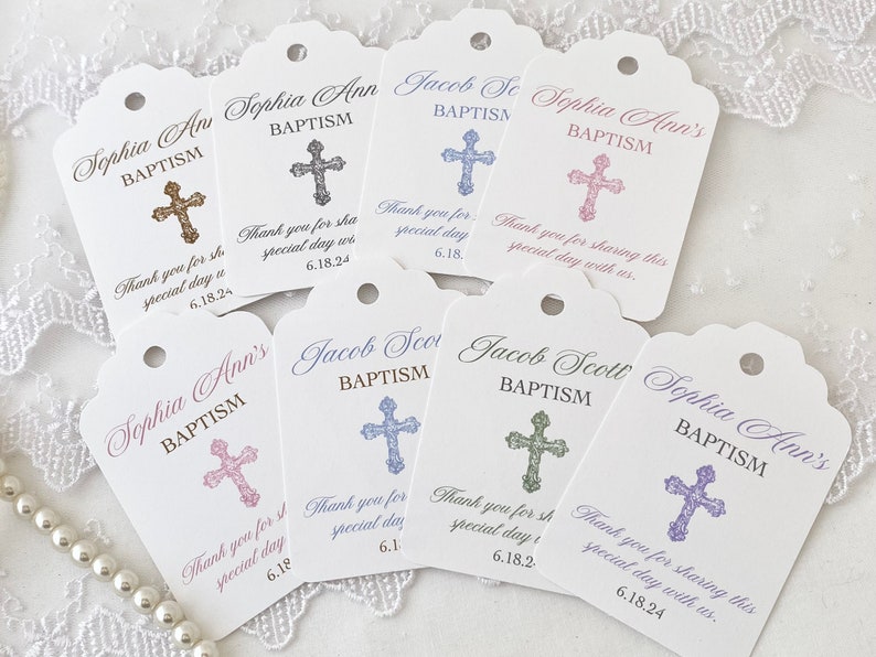 Personalized Baptism Favor Gift Bags and Tags for Girls, Christening Baby Dedication Cross Gift Bags for Guests, Thank You Cross Favors image 7