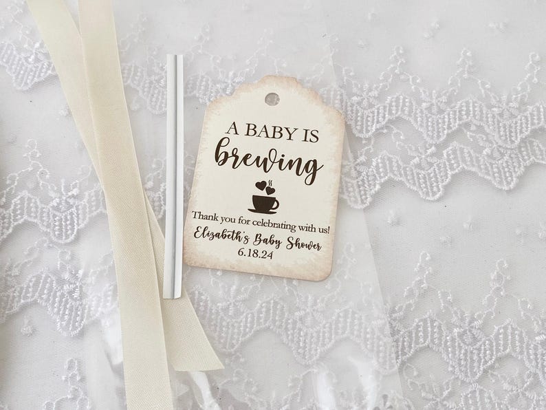 Coffee Baby Shower Favor Bags, Personalized Printed Tags image 3