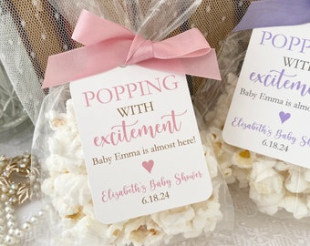 Popcorn Favor Bags for Baby Girl, Baby Girl Popcorn Favors, Popping with Excitement Popcorn Treat Bags