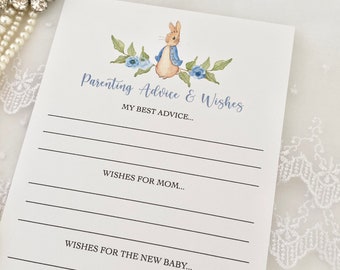 Peter Rabbit Parenting Advice Cards, Printed Peter Rabbit Baby Shower Activity Cards