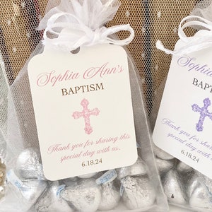 Personalized Baptism Favor Gift Bags and Tags for Girls, Christening Baby Dedication Cross Gift Bags for Guests, Thank You Cross Favors image 3