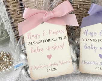 Baby Girl Kisses Cello Cellophane Favor Bags, Baby Wishes Favors for Baby Girl, Hugs and Kisses Favor Bags, Vintage Rustic Style