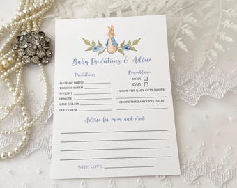 Printed Peter Rabbit Baby Prediction Cards, Peter Rabbit Forecast Advice Cards, Peter Rabbit Beatrix Potter Shower Game, Parenting Advice