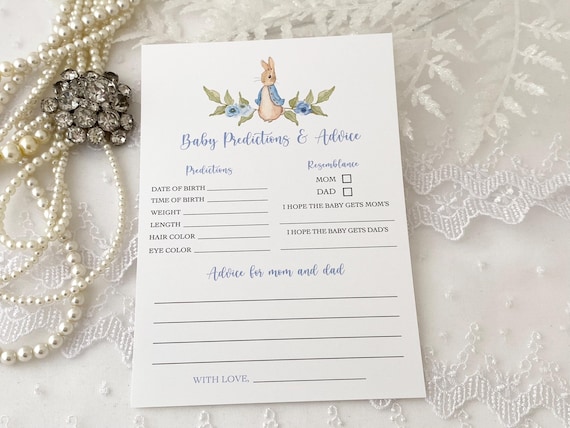 Printed Peter Rabbit Baby Prediction Cards, Peter Rabbit Forecast Advice Cards, Peter Rabbit Beatrix Potter Shower Game, Parenting Advice