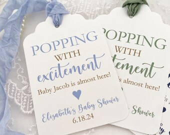 PRINTED Popcorn Popping with Excitement Favor Gift Tags for Boy Baby Shower, Personalized Baby Boy Shower Popcorn Tag for Baby Boy