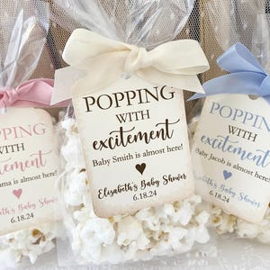 Baby Popcorn Favor Bags, Baby Shower Popcorn Favor Bags, Popping Favors, Bags and Tags, Printed