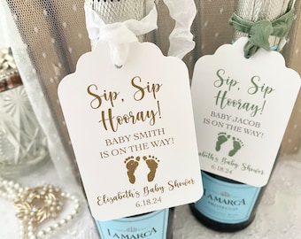 Sip Sip Hooray Tags, Baby Shower Champagne Tags, Baby Shower Wine Tags, Baby Shower Favor, Gender Neutral, Printed