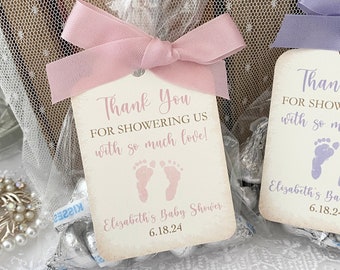 Girl Baby Shower Thank You Favor Bags and Tags, Printed Personalized Pink Thank You for Showering Us with Love Favor Bags