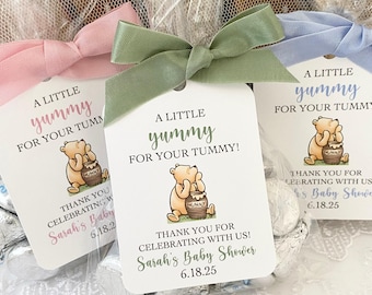 Classic Winnie the Pooh Favor Gift Bags For Baby Shower, A Little Yummy for Your Tummy Baby Shower Favor Bags, Gender Neutral Boy Girl Favor