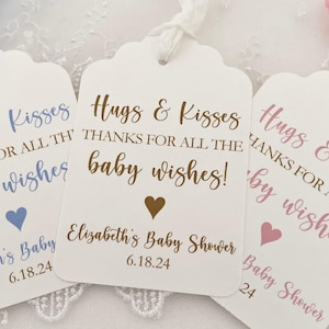 PRINTED Hugs and Kisses Baby Wishes Favor Gift Tags for Baby Shower, Personalized Gender Neutral Baby Thank You Tags for Hershey Kisses