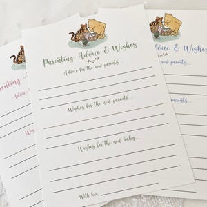 Printed Winnie the Pooh Parenting Advice and Wishes Cards, Baby Shower Parenting Wisdom Cards, Gender Neutral Classic Pooh Baby Shower Game