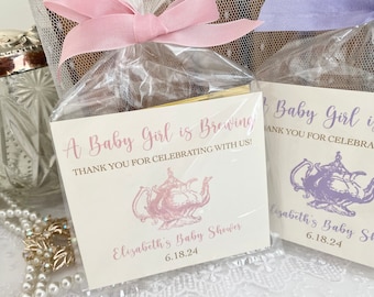 Girl Baby Shower Favors, Baby Girl Tea Party Favor Bags, A Baby is Brewing Bags