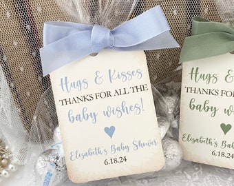 Baby Boy Kisses Cello Cellophane Favor Bags, Baby Wishes Favors for Baby Boy, Hugs and Kisses Favor Bags, Vintage Rustic Style