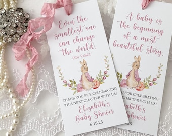 Flopsy Bunny Bookmark Favors, Peter Rabbit Baby Shower, Pink Ribbon