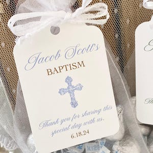 Personalized Baptism Favor Gift Bags and Tags for Boys, Christening Baby Dedication Cross Favor Gift Bags for Guests, Thank You Cross Favors