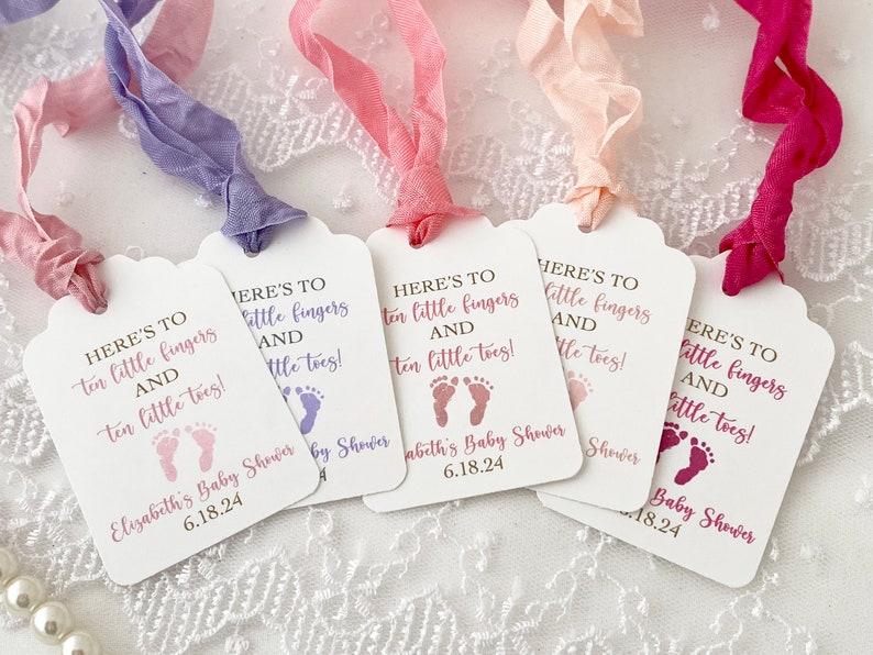 Girl Shower Nail Polish Tags, Girl Baby Shower Mani Thanks Tags, Baby Mani Favor Tags, 10 Fingers 10 Toes Tags image 2