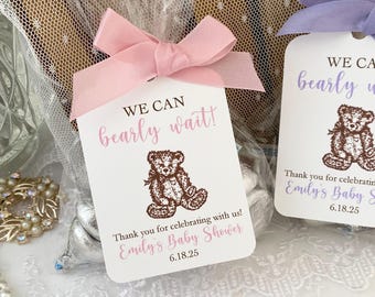 Teddy Bear Baby Shower Favor Bags for Girl, Baby Shower Teddy Bear Favors, We Can Bearly Wait Shower Favors Bags, Pink Teddy Bear Baby Favor