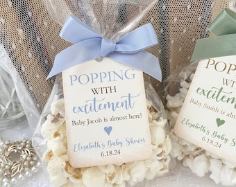 Boy Baby Popcorn Favor Bags, Boy Baby Shower Popcorn Favor Bags, Blue Popcorn Favor Bags and Tags, Printed