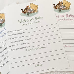 Winnie the Pooh Wishes for Baby Cards, Winnie the Pooh Dear Baby Cards, Printed Gender Neutral Boy or Girl Pooh Wishes and Advice Cards