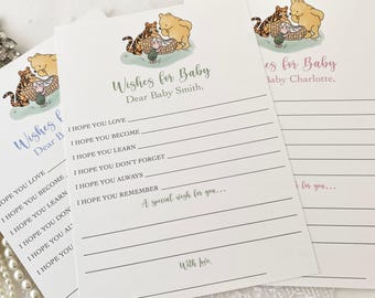 Winnie the Pooh Wishes for Baby Cards, Winnie the Pooh Dear Baby Cards, Printed Gender Neutral Boy or Girl Pooh Wishes and Advice Cards