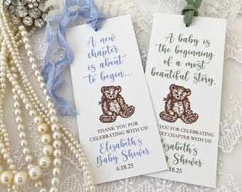 Printed Teddy Bear Bookmarks Favors, Reading Baby Shower Favors, Teddy Bear Baby Shower Favors, Teddy Bear Book Themed Shower Favors for Boy