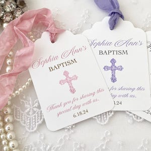 Printed Personalized Baptism Favor Gift Tags, Christening Baptism Cross Thank You Tags Bild 2