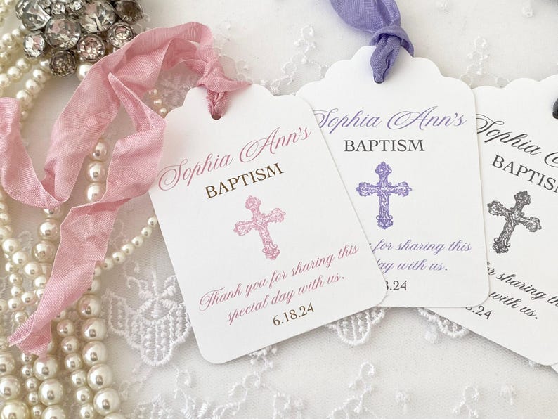 Printed Personalized Baptism Favor Gift Tags, Christening Baptism Cross Thank You Tags Bild 2