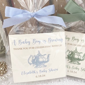 Baby Boy Shower Tea Party Favors, A Baby is Brewing Boy Tea Baby Shower Favor Gift Bags image 1